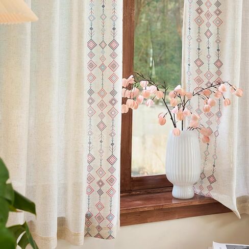 ستائر MEETSKY Boho لغرفة النوم وغرفة المعيشة بطول 84 بوصة من مزيج الكتان المنقوش المطبوع لتصفية الضوء ستائر بوهيمية غربية للمزرعة الريفية وعلامة التبويب الخلفية، لوحتان، بعرض 50 بوصة in Kuwait