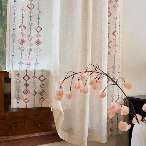 ستائر MEETSKY Boho لغرفة النوم وغرفة المعيشة بطول 84 بوصة من مزيج الكتان المنقوش المطبوع لتصفية الضوء ستائر بوهيمية غربية للمزرعة الريفية وعلامة التبويب الخلفية، لوحتان، بعرض 50 بوصة in Kuwait
