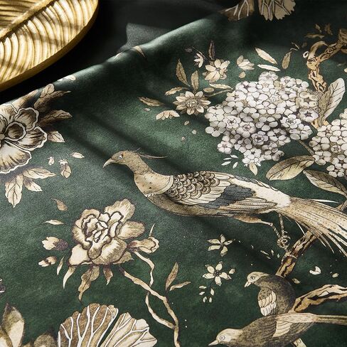 StangH Green 100% Blackout Floral Curtains 84 Inches Long, Printed Vintage Bird Pattern Thermal Insulated Cottage Backtab Drapes for Living Room/Bedroom/Sliding Door, W52xL84 Inches，2 Panels in Kuwait