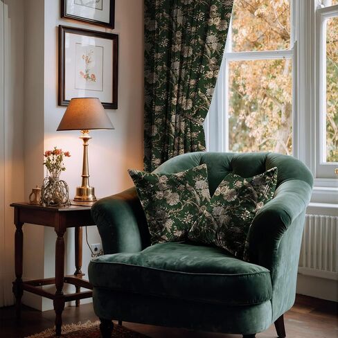 StangH Green 100% Blackout Floral Curtains 84 Inches Long, Printed Vintage Bird Pattern Thermal Insulated Cottage Backtab Drapes for Living Room/Bedroom/Sliding Door, W52xL84 Inches，2 Panels in Kuwait