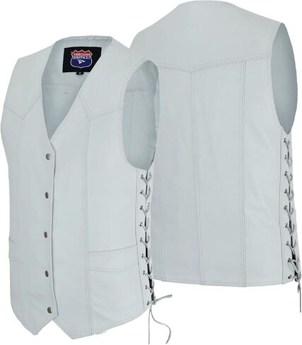 سترة رجالي من الجلد الطبيعي مزودة بـ 10 جيوب لراكبي الدراجات النارية باللون الأبيض SOA (الولايات المتحدة، ألفا، متوسط، عادي، عادي) in Kuwait