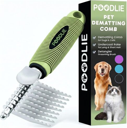 Poodle Dematting Fur Rake Comb Brush for Dogs and Cats - Long 2.5" Steel Safety Blades Metal Comb for Detangling Matted or Knotted Undercoat Hair in Saudi Arabia