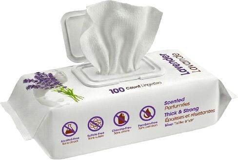 Best Pet Supplies 8" x 9" Pet Grooming Wipes for Dogs & Cats, 100 Pack, Plant-Based Deodorizer for Coats & Dry, Itchy, or Sensitive Skin, Clean Ears, Paws, & Butt - Calming Lavender in Kuwait