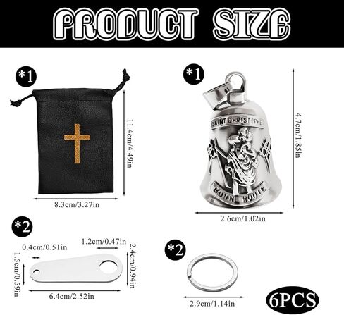 سانت كريستوفر جارديان جرس دراجة نارية، 3D سانت تصميم دراجة نارية جرس جريملين أجراس للحماية، مجموعة هدايا السائق الدينية مع الحقيبة الجلدية، جرس معدني ملهم للراكبين in Kuwait