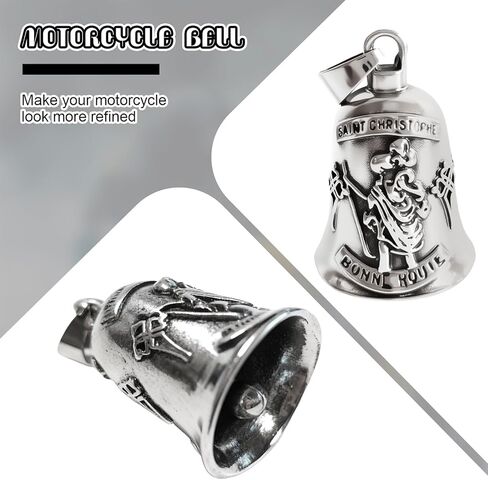 سانت كريستوفر جارديان جرس دراجة نارية، 3D سانت تصميم دراجة نارية جرس جريملين أجراس للحماية، مجموعة هدايا السائق الدينية مع الحقيبة الجلدية، جرس معدني ملهم للراكبين in Kuwait