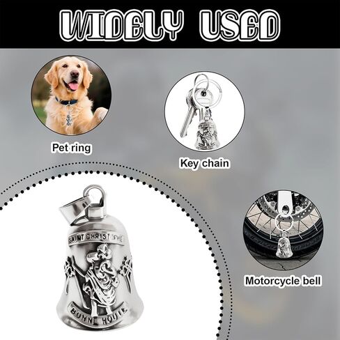 سانت كريستوفر جارديان جرس دراجة نارية، 3D سانت تصميم دراجة نارية جرس جريملين أجراس للحماية، مجموعة هدايا السائق الدينية مع الحقيبة الجلدية، جرس معدني ملهم للراكبين in Kuwait