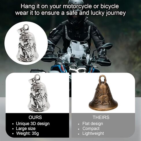 سانت كريستوفر جارديان جرس دراجة نارية، 3D سانت تصميم دراجة نارية جرس جريملين أجراس للحماية، مجموعة هدايا السائق الدينية مع الحقيبة الجلدية، جرس معدني ملهم للراكبين in Kuwait