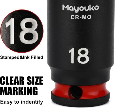 Mayouko 14PCS 3/8" Drive Semi-Deep Impact Socket Set, 8-22MM, Metric, CR-MO, Impact Grade Middle Length Socket Set, 6 Point in Kuwait