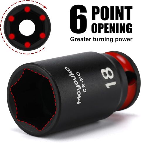 Mayouko 14PCS 3/8" Drive Semi-Deep Impact Socket Set, 8-22MM, Metric, CR-MO, Impact Grade Middle Length Socket Set, 6 Point in Kuwait