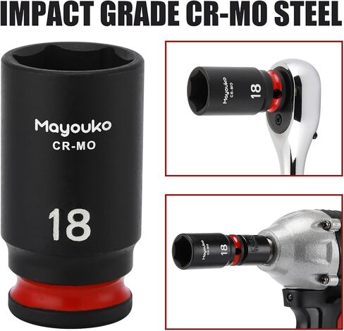 Mayouko 14PCS 3/8" Drive Semi-Deep Impact Socket Set, 8-22MM, Metric, CR-MO, Impact Grade Middle Length Socket Set, 6 Point in Kuwait