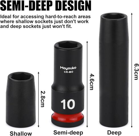 Mayouko 14PCS 3/8" Drive Semi-Deep Impact Socket Set, 8-22MM, Metric, CR-MO, Impact Grade Middle Length Socket Set, 6 Point in Kuwait
