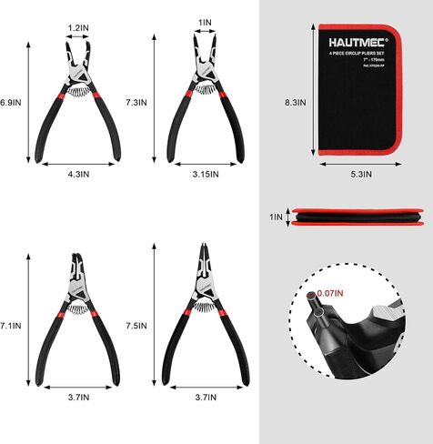HAUTMEC 4PCS High Leverage Snap Ring Pliers Set, 7 inches Internal/External Circlip Pliers, Heavy Duty Snap Ring Pliers, C Clip Pliers with Spring Loaded HT0280 in Saudi Arabia