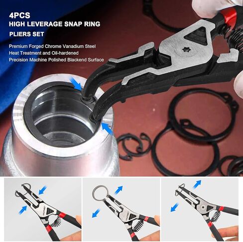 HAUTMEC 4PCS High Leverage Snap Ring Pliers Set, 7 inches Internal/External Circlip Pliers, Heavy Duty Snap Ring Pliers, C Clip Pliers with Spring Loaded HT0280 in Saudi Arabia