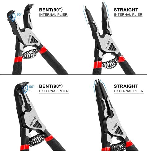 HAUTMEC 4PCS High Leverage Snap Ring Pliers Set, 7 inches Internal/External Circlip Pliers, Heavy Duty Snap Ring Pliers, C Clip Pliers with Spring Loaded HT0280 in Saudi Arabia