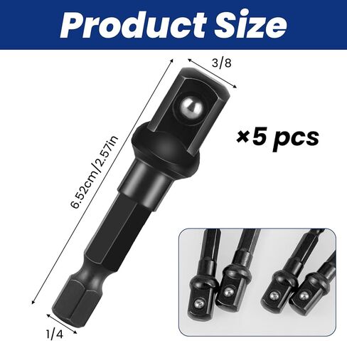 3/8 Impact Socket Adapter Set, 5PCS Black Drill Sockets Adapter 1/4 to 3/8 Drive Adapters Kit for Impact Driver Automotive DIY Extension Socket Bits Handle Nut Driver and Drills(3/8 Square Tip) in Saudi Arabia