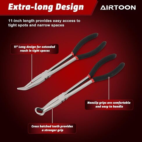 AIRTOON 6-Piece 11" Hose Gripper Plier & Long Reach Pliers Set, Straight, 45, 90-Degree Angle, 5/16-Inch, 1/2-Inch, 3/4-Inch Dia, Extra-long Pliers for Hard-to-Reach Narrow Spaces in Kuwait