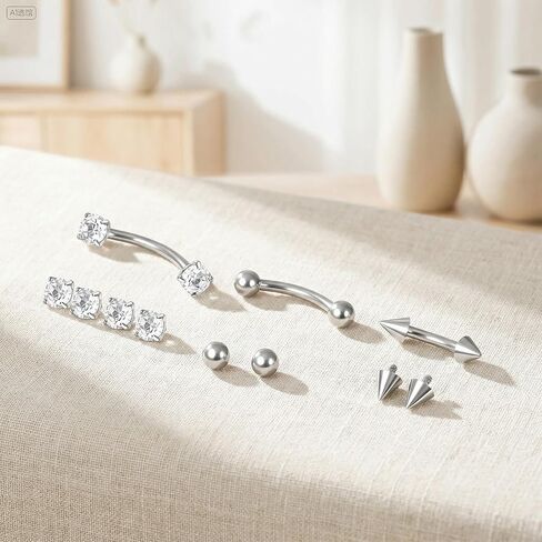 17Pcs Silver Internal Thread Curved Barbell, Eyebrow Piercing Jewelry Surgical Steel, 16G Eyebrow Rings, Clear Zircon Vertical Labret Lip Jewelry, Small Belly Button Ring for Women Men in Kuwait