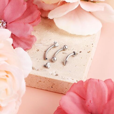 17Pcs Silver Internal Thread Curved Barbell, Eyebrow Piercing Jewelry Surgical Steel, 16G Eyebrow Rings, Clear Zircon Vertical Labret Lip Jewelry, Small Belly Button Ring for Women Men in Kuwait