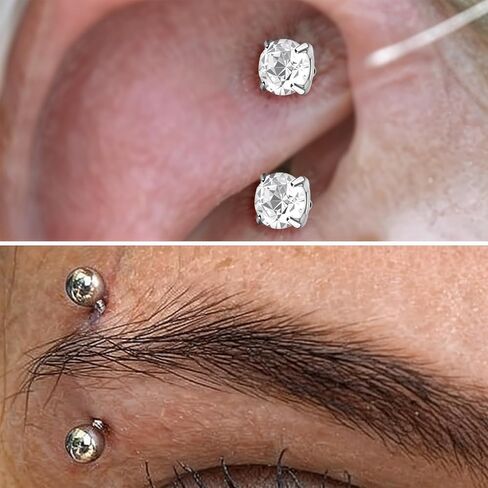 17Pcs Silver Internal Thread Curved Barbell, Eyebrow Piercing Jewelry Surgical Steel, 16G Eyebrow Rings, Clear Zircon Vertical Labret Lip Jewelry, Small Belly Button Ring for Women Men in Kuwait