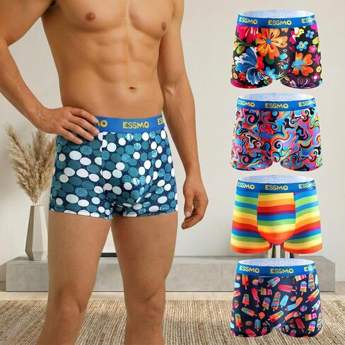 Mens Boxer Briefs 5 Pack Elastic Waist Moisture Wicking Lightweight Long Leg Underwear Men Fashion Novelty Print in Saudi Arabia