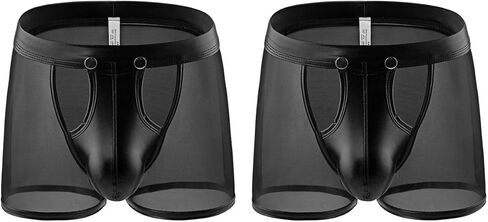 2Pcs Men's Romantic Underwear, Men's Boxer Shorts, Transparent Lace Boxer Underwear With Detachable Pockets（Black XL） in Saudi Arabia