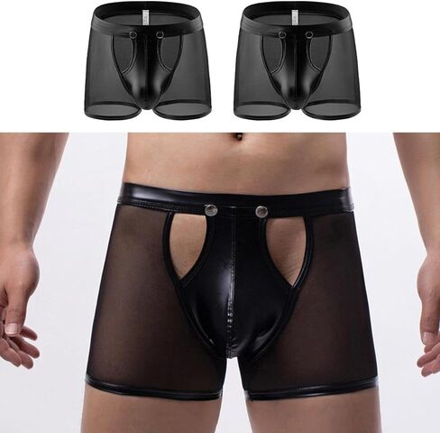 2Pcs Men's Romantic Underwear, Men's Boxer Shorts, Transparent Lace Boxer Underwear With Detachable Pockets（Black XL） in Saudi Arabia