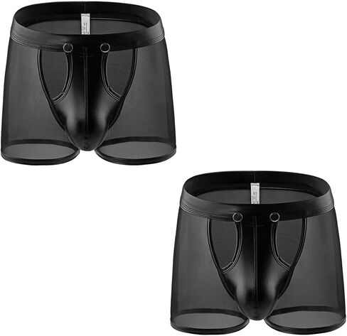 2Pcs Men's Romantic Underwear, Men's Boxer Shorts, Transparent Lace Boxer Underwear With Detachable Pockets（Black XL） in Saudi Arabia