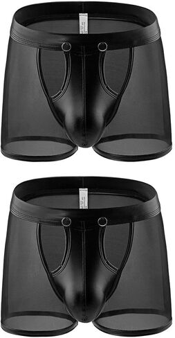 2Pcs Men's Romantic Underwear, Men's Boxer Shorts, Transparent Lace Boxer Underwear With Detachable Pockets（Black XL） in Saudi Arabia