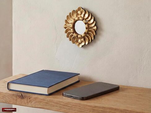 Handmade Small Gold Round mirror on the wall living room | Peruvian Hand-carved wood hanging mirror home decor | Gold leaf mirror wall art (Gold) in Kuwait