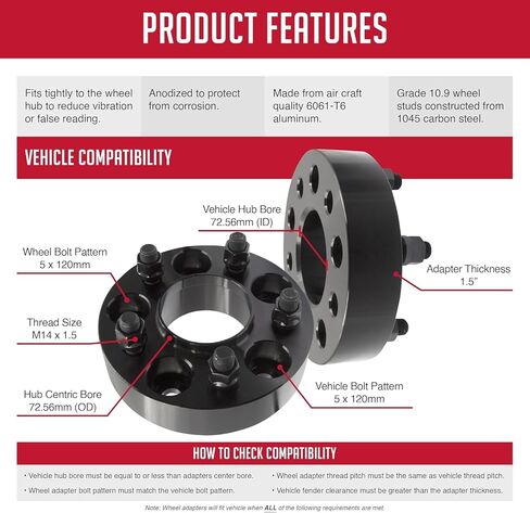 Wheel Accessories Parts 4 Pcs Hub Centric Wheel Spacers 5 on 120mm 5x120mm 1.50 Inch Thick 72.56mm Hub M14x1.5 14x1.5 Thread Stud Fits Land Rover Range Rover Sport Range Rover Discovery Defender 110 in Saudi Arabia