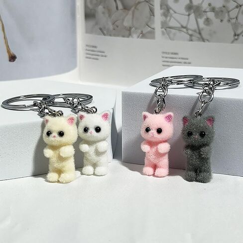 Goodangie00 4Pcs Cute Fuzzy Aesthetic Kawaii Cat Keychains Accessories for Women Bag Backpack Wallet Pendants Decor, Case Camera Phone Charms in Kuwait