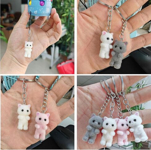 Goodangie00 4Pcs Cute Fuzzy Aesthetic Kawaii Cat Keychains Accessories for Women Bag Backpack Wallet Pendants Decor, Case Camera Phone Charms in Kuwait