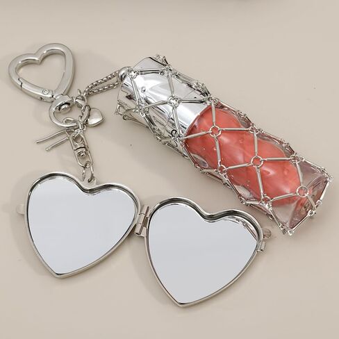 Lipstick Case Love Star Charm Keychain DIY Metal Mesh Pouch Bag Pendant Decoration Fashion Aesthetic Keyring for Women Gifts in Saudi Arabia