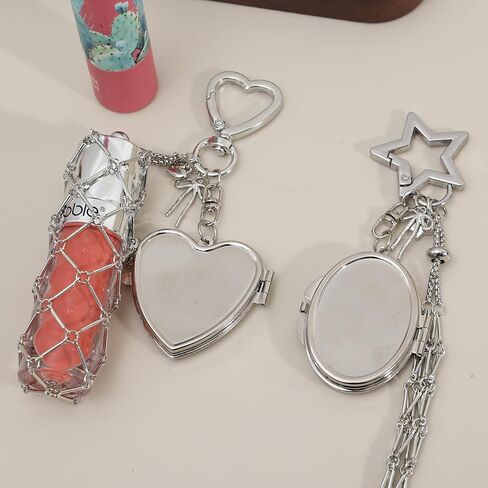 Lipstick Case Love Star Charm Keychain DIY Metal Mesh Pouch Bag Pendant Decoration Fashion Aesthetic Keyring for Women Gifts in Saudi Arabia