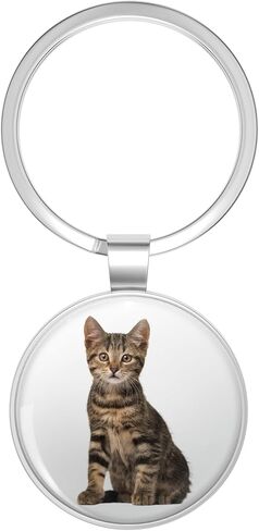Beautiful Cute Tabby Cat Happy Key Chain Double Sided Stainless Steel Keychain in Kuwait