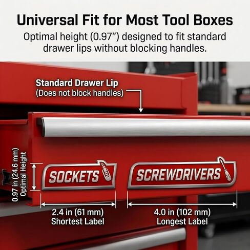 12 PCS Magnetic Tool Chest Labels, Red and White Reusable Drawer Organizer Tags for Professional Toolboxes, Metal Cabinets and Workshop Organization in Saudi Arabia