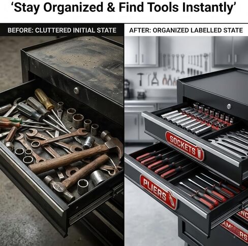 12 PCS Magnetic Tool Chest Labels, Red and White Reusable Drawer Organizer Tags for Professional Toolboxes, Metal Cabinets and Workshop Organization in Saudi Arabia