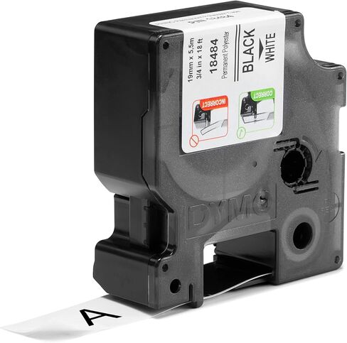 ملصقات DYMO Rhino الصناعية الدائمة من البوليستر مقاس 3/4 بوصة مطبوعة باللون الأسود على شريط أبيض in Saudi Arabia
