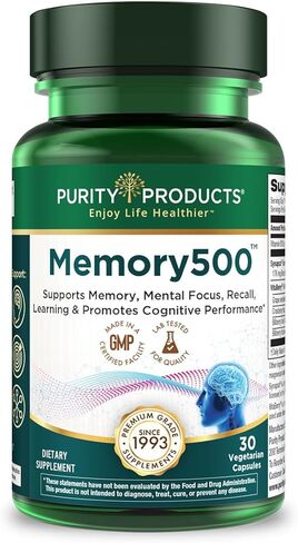 Memory500 Bacopa monniera/Brahmi Elite Nootropic Complex - Supports Peak Cognitive Performance*, Increased Learning Speed* and Healthy Memory & Recall* - 30 Vegetarian Caps from Purity Products in Kuwait