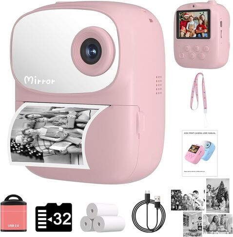 Kids Camera Instant Print for Kids with Mirror, HD Dual-Lens Selfie Digital Camera with 3 Rolls Print Paper & 32GB Card, Holiday Birthday Gifts Toys for Girls Boys Toddler. (Green) in Saudi Arabia