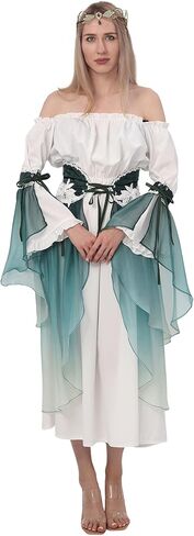 فستان نسائي من عصر النهضة، زي قزم تنكري، تنورة Elven من العصور الوسطى بأكمام قابلة للفصل، عيد الهالوين Ren Fair in Kuwait
