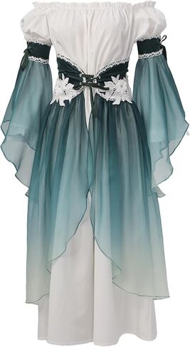 فستان نسائي من عصر النهضة، زي قزم تنكري، تنورة Elven من العصور الوسطى بأكمام قابلة للفصل، عيد الهالوين Ren Fair in Kuwait