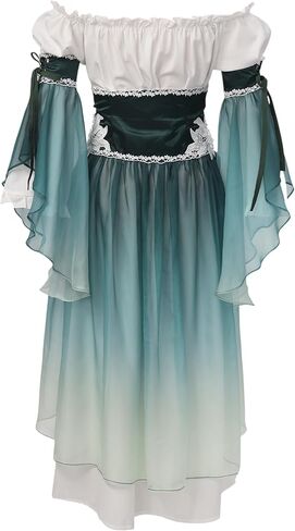 فستان نسائي من عصر النهضة، زي قزم تنكري، تنورة Elven من العصور الوسطى بأكمام قابلة للفصل، عيد الهالوين Ren Fair in Kuwait