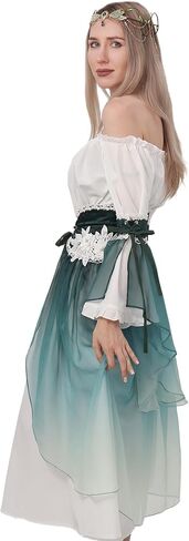 فستان نسائي من عصر النهضة، زي قزم تنكري، تنورة Elven من العصور الوسطى بأكمام قابلة للفصل، عيد الهالوين Ren Fair in Kuwait