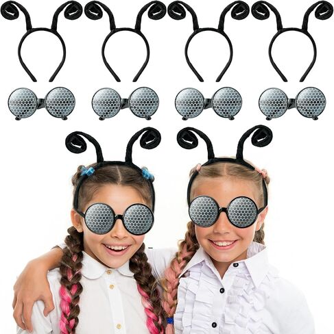 Yopyame 8PCS Fly Costume Bug Accessories Set Black Velvet Bug Antenna Headband with Glasses Insects Hairband Glasses Firefly Dragonfly Costume Accessories Bug Headband for Cosplay Party Supplies in Kuwait