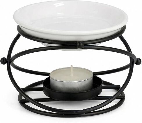 Wrought Iron Oil Burner & Candle Holder - Decorative Black Metal Wax Warmer with Openwork Design for Aromatherapy, Tealight Candles - Home Décor Centerpiece for Table, Bedroom, Living Room in Saudi Arabia