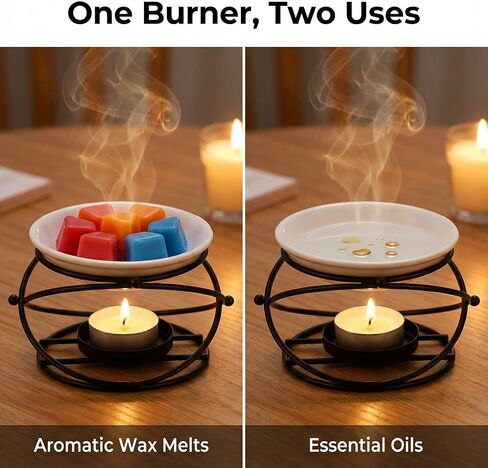 Wrought Iron Oil Burner & Candle Holder - Decorative Black Metal Wax Warmer with Openwork Design for Aromatherapy, Tealight Candles - Home Décor Centerpiece for Table, Bedroom, Living Room in Saudi Arabia