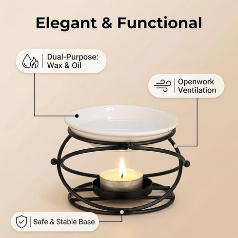 Wrought Iron Oil Burner & Candle Holder - Decorative Black Metal Wax Warmer with Openwork Design for Aromatherapy, Tealight Candles - Home Décor Centerpiece for Table, Bedroom, Living Room in Saudi Arabia