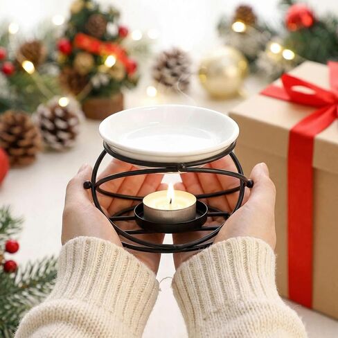 Wrought Iron Oil Burner & Candle Holder - Decorative Black Metal Wax Warmer with Openwork Design for Aromatherapy, Tealight Candles - Home Décor Centerpiece for Table, Bedroom, Living Room in Saudi Arabia