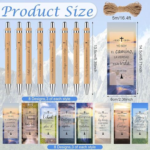 24 Set Spanish Christian Church Gift Bulk Bible Verse Pens With Scripture Bookmarks Bamboo Pen Inspirational First Communion Pen Pastor Student Teacher Sunday School Appreciation Gifts in Kuwait